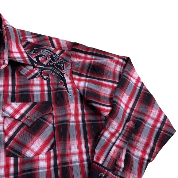 Fly Cattleman | Cowboy Button Up Shirt XXL Western Plaided Shirt Embroidered - Picture 9 of 13